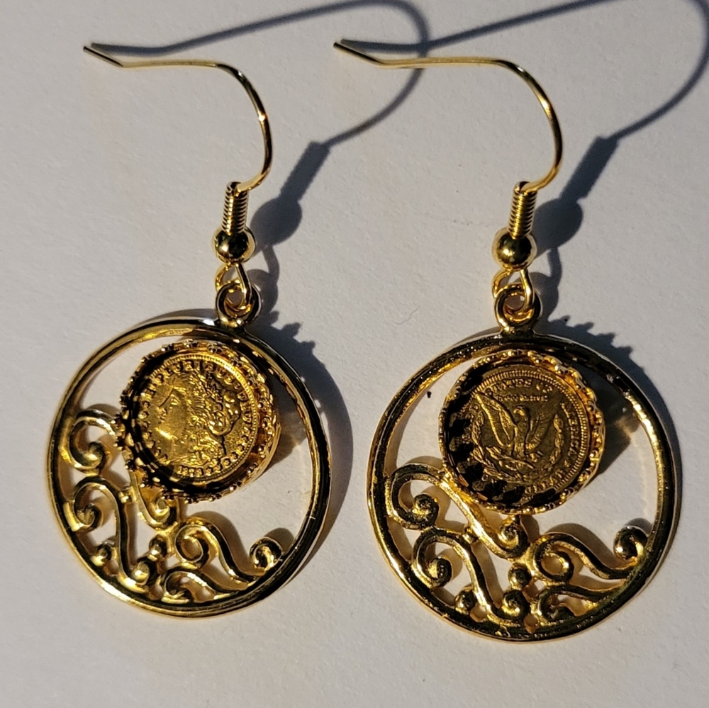 1-1/2 Inch Drop Custom Earrings 24k Gold Plate earrings, your choice setting.